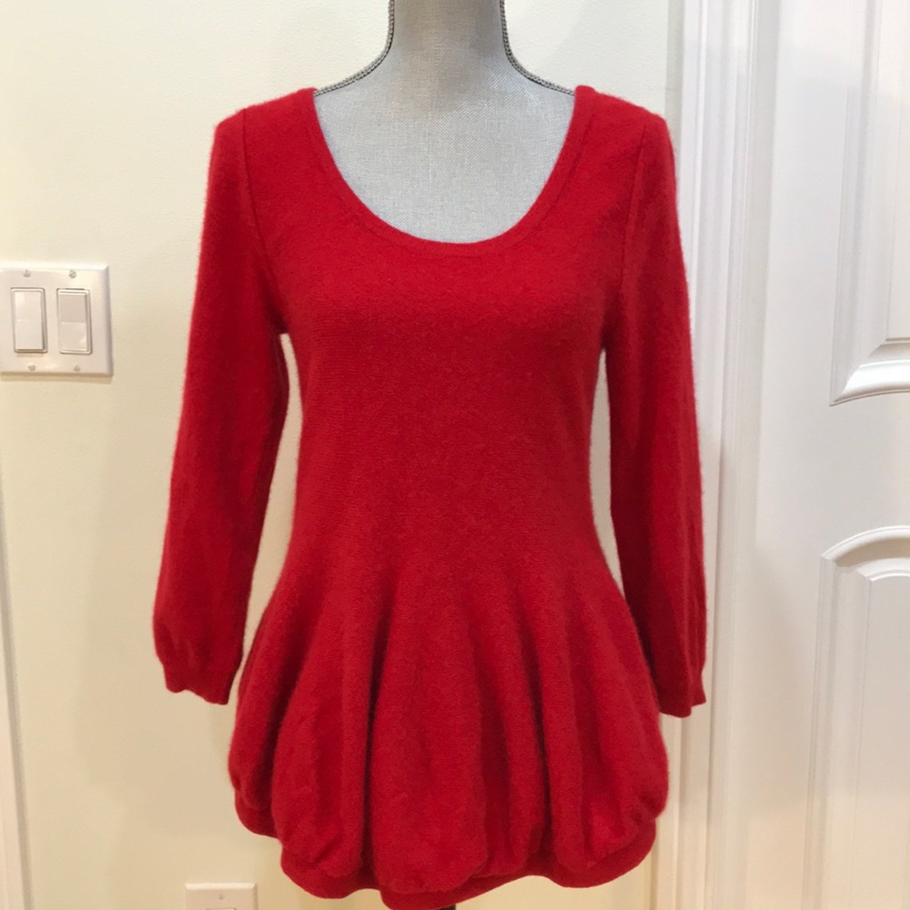 Oats Cashmere Balloon Hem Sweater Red M nwot
